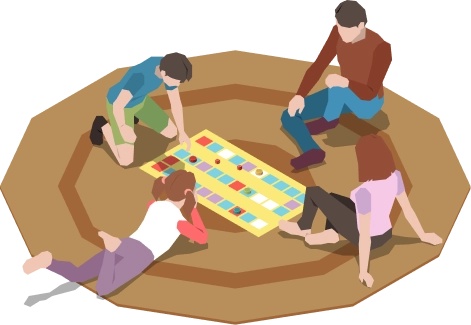 groep vrienden zit op de vloer en speelt samen een bordspel